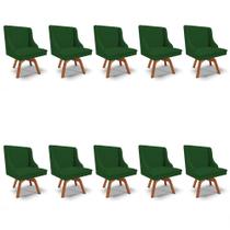 Kit 10 Cadeiras Estofadas Base Giratória de Madeira Lia Veludo Verde Luxo - Ibiza