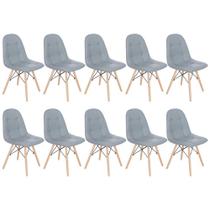 Kit 10 cadeiras estofadas Charles Eames Eiffel Botonê com pés de madeira clara