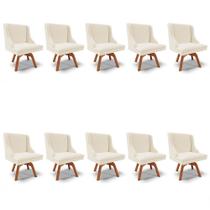 Kit 10 Cadeiras Estofadas Giratória para Sala de Jantar Lia Linho Bege - Ibiza