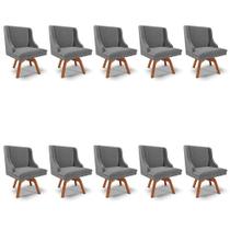 Kit 10 Cadeiras Estofadas Giratória para Sala de Jantar Lia Linho Grafite - Ibiza