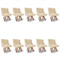 Kit 10 Cadeiras Estofadas Giratória para Sala de Jantar Lia Suede Bege - Ibiza