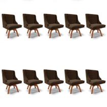 Kit 10 Cadeiras Estofadas Giratória para Sala de Jantar Lia Suede Marrom - Ibiza