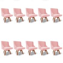 Kit 10 Cadeiras Estofadas Giratória para Sala de Jantar Lia Suede Rosa Bebê - Ibiza