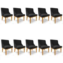 Kit 10 Cadeiras Estofadas para Sala de Jantar Base Fixa de Madeira Castanho Lia Suede Preto - Ibiza