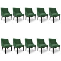 Kit 10 Cadeiras Estofadas para Sala de Jantar Base Fixa de Madeira Preto Lia Veludo Verde - Ibiza Kit 10 Cadeiras Estofadas para Sala de Jantar Base Fixa de Madeira Preto Lia Veludo Verde - Ibiza