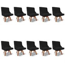 Kit 10 Cadeiras Estofadas Para Sala De Jantar Base Giratória De Madeira Lia Linho Preto - Ibiza