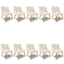Kit 10 Cadeiras Estofadas para Sala de Jantar Pés Palito Lia Linho Bege - Ibiza