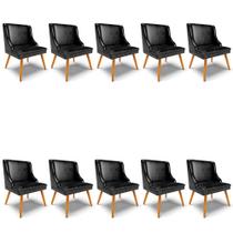 Kit 10 Cadeiras Estofadas para Sala de Jantar Pés Palito Lia Sintético Premium Preto - Ibiza