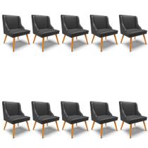 Kit 10 Cadeiras Estofadas para Sala de Jantar Pés Palito Lia Sintético Preto - Ibiza