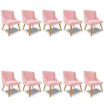 Kit 10 Cadeiras Estofadas para Sala de Jantar Pés Palito Lia Suede Rosa Bebê - Ibiza
