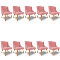 Kit 10 Cadeiras Estofadas para Sala de Jantar Pés Palito Lia Suede Rosê - Ibiza