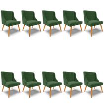 Kit 10 Cadeiras Estofadas para Sala de Jantar Pés Palito Lia Suede Verde - Ibiza