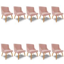 Kit 10 Cadeiras Estofadas para Sala de Jantar Pés Palito Lia Veludo Rosê - Ibiza