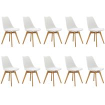 Kit 10 Cadeiras Estofadas Saarinen Wood Pés de Madeira Branco