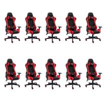 Kit 10 Cadeiras Gamer Giratória One Shot Preto/Vermelho Kit 10 Cadeiras Gamer Giratória One Shot Preto/Vermelho