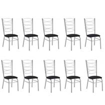 Kit 10 cadeiras gisele cromada com reforço-assento corino preto