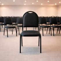 Kit 10 Cadeiras Hoteleira Auditório Empilhável Sintético C002 Preto - Combo Stock