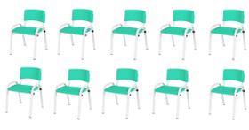 Kit 10 Cadeiras Infantil Iso, Escola, Base Branco-Verde Água