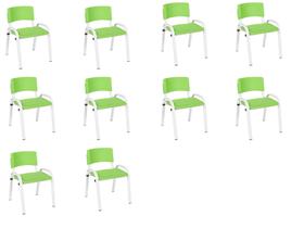 Kit 10 Cadeiras Infantil Iso, Escola, Base Branco-Verde Claro