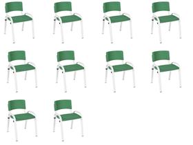 Kit 10 Cadeiras Infantil Iso, Escola, Base Branco-Verde Escuro