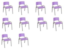 Kit 10 Cadeiras Infantil Iso, Escola, Base Cinza- Lilas