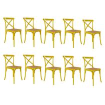 Kit 10 Cadeiras Jantar Cross Katrina X Amarela Assento Bege Aço