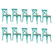 Kit 10 Cadeiras Jantar Cross Katrina X Azul Turquesa Assento Bege Aço