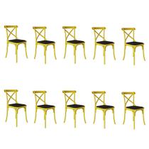 Kit 10 Cadeiras Katrina Assento Corano Preto Aço Amarelo