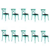 Kit 10 Cadeiras Katrina Assento Corano Preto Aço Azul Turquesa