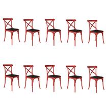 Kit 10 Cadeiras Katrina Assento Corano Preto Aço Vermelho