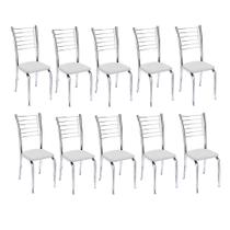 Kit 10 cadeiras Lara cromada para cozinha-assento sintético branco-Gat Magazine
