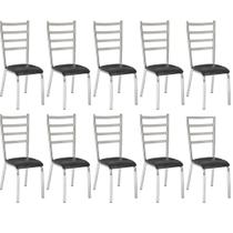 Kit 10 cadeiras Laura cromada para cozinha-assento preto