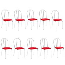 Kit 10 Cadeiras Lisboa Cromada Para Cozinha Ou área Gourmet-assento Sintético Vermelha
