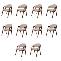 Kit 10 Cadeiras Liz Ambiente Sala de Jantar Pés Madeira material sintético Marrom e Boucle Bege