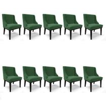 Kit 10 Cadeiras Liz Veludo Base Fixa Madeira PretoVerde Kit 10 Cadeiras Liz Veludo Base Fixa Madeira PretoVerde