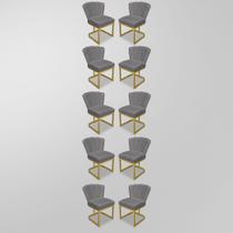 Kit 10 Cadeiras Modernas/Sala Flor - Base Ferro Dourado