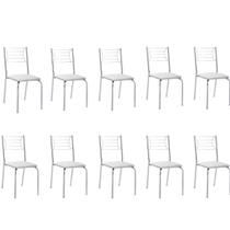 Kit 10 Cadeiras Nanda cromada para cozinha ou espaço gourmet-Assento sintético branco Kit 10 Cadeiras Nanda cromada para cozinha ou espaço gourmet-Assento sintético branco