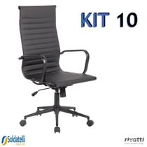 Kit 10 Cadeiras Office Sevilha Base Preta Alta PU Marrom Escuro ou Preto - Rivatti