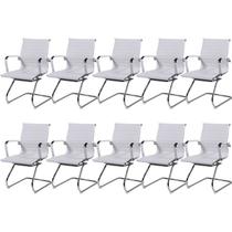 Kit 10 Cadeiras para Escritório Interlocutor Base Fixa Esteirinha material sintético 3301 Branco Kit 10 Cadeiras para Escritório Interlocutor Base Fixa Esteirinha material sintético 3301 Branco