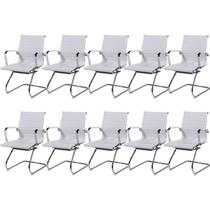 Kit 10 Cadeiras para Escritório Interlocutor Base Fixa Esteirinha material sintético 3301