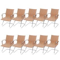 Kit 10 Cadeiras para Escritório Interlocutor Base Fixa Esteirinha material sintético 3301 Marrom/Caramelo Retrô