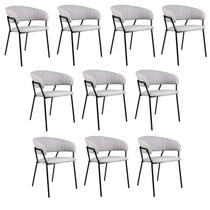 Kit 10 Cadeiras para Sala de Jantar com Braços Estofado Base em Aço Mara