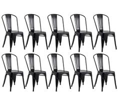 Kit 10 Cadeiras Tolix Fosca Aço Industrial Preto, Estilo Retrô para Sala, Cozinha ou Escritório