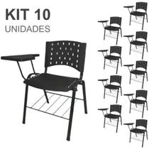 Kit 10 Cadeiras Universitárias Com Prancheta E Porta Livros - Cor Preto