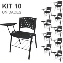 KIT 10 Cadeiras Universitárias com Prancheta e Porta Livros - Cor Preto - REAPLAST - 32042