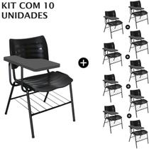 KIT 10 Cadeiras Universitárias PRETA com porta livros prancheta Plástica - MASTCMOL