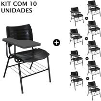 KIT 10 Cadeiras Universitárias PRETA com porta livros prancheta Plástica KIT 10 Cadeiras Universitárias PRETA com porta livros prancheta Plástica