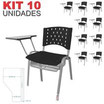 Kit 10 Cadeiras Universitárias Singolare Com Porta Livros Preto Estrutura Prata - ULTRA Móveis