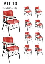 KIT 10 Cadeiras Universitárias Vermelho com porta livros - Mastcmol