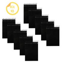 Kit 10 Caderneta Bloco de Anotações Preta Folhas Pautadas